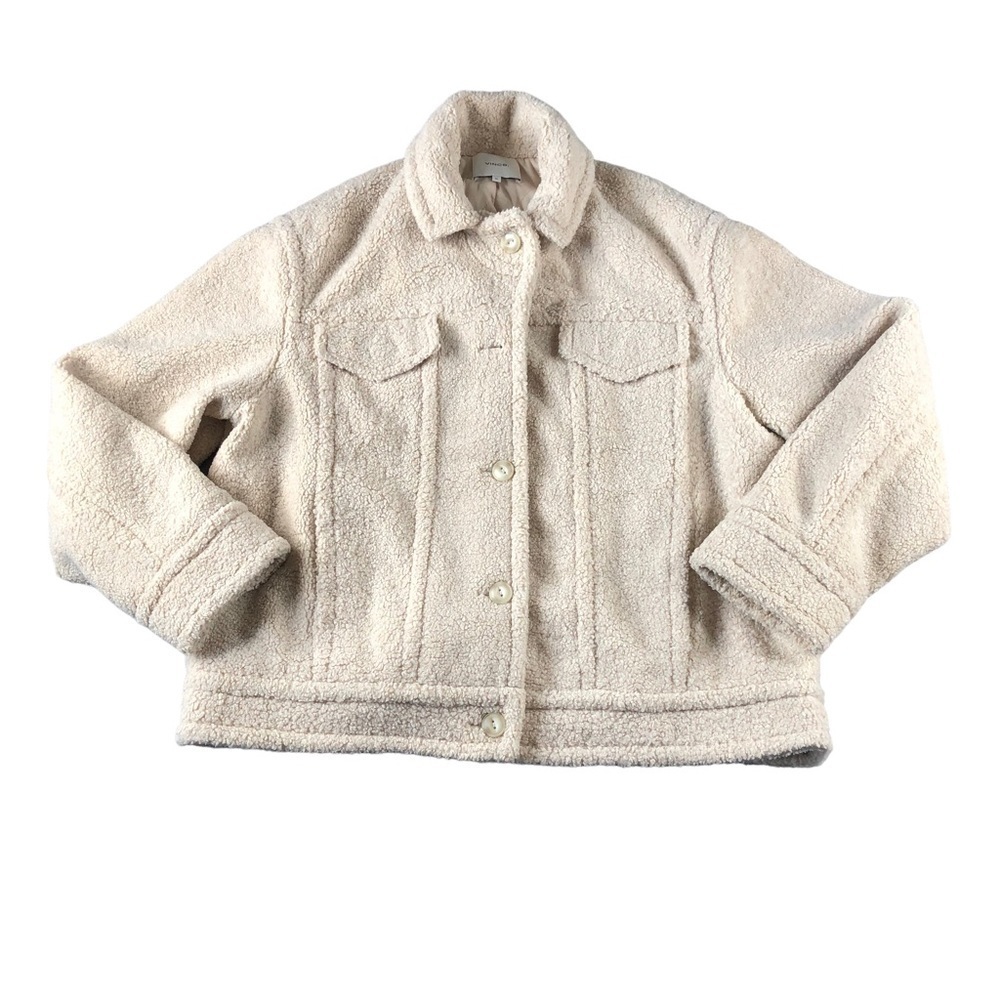 Vince Sherpa Button Up Shearling Overcoat Cabincore Warm Cozy Winter Cottagecore